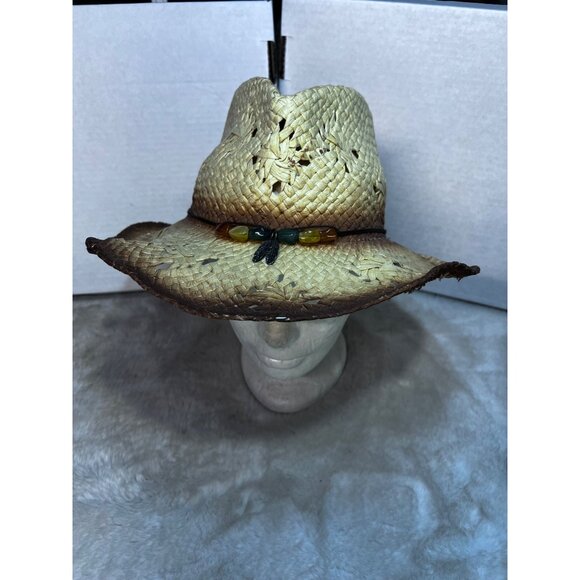 Western Straw Cowboy Hat With Bead Trim - Picture 1 of 9